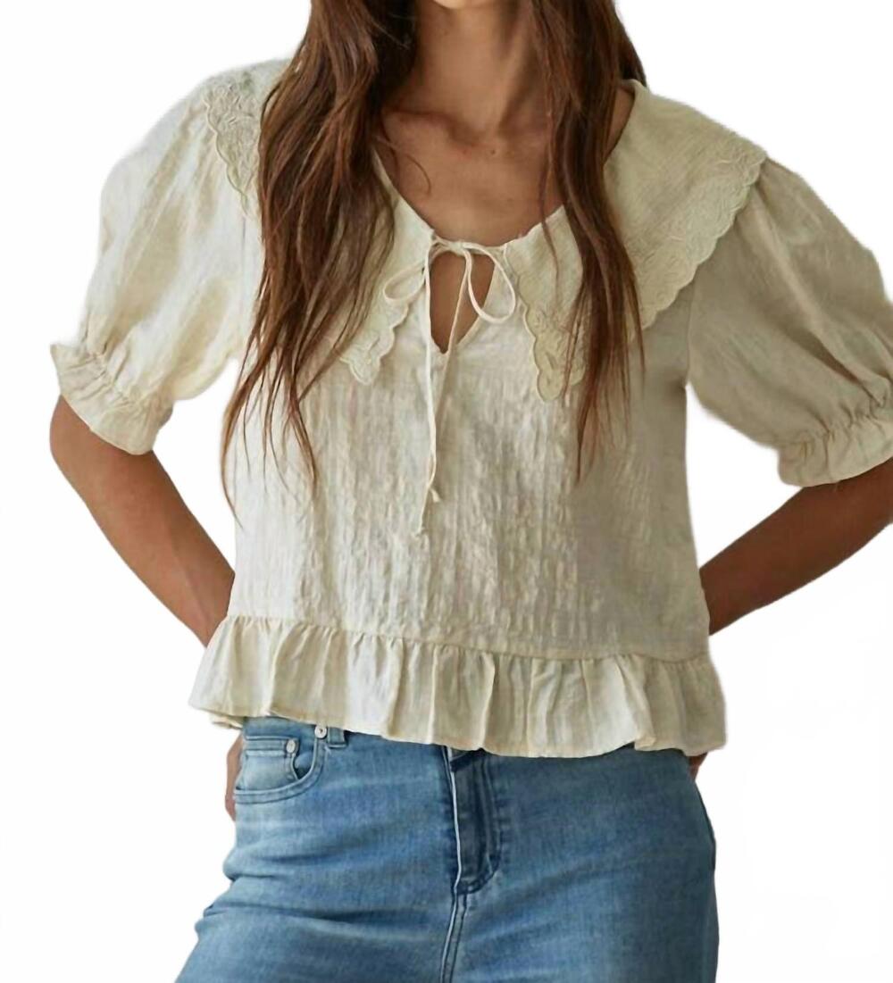 NEW BY TOGETHER sweetheart eyelet collar blouse in off-white